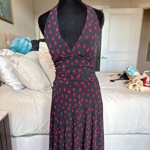 Elegant Black and Pink Polka Dot Dress